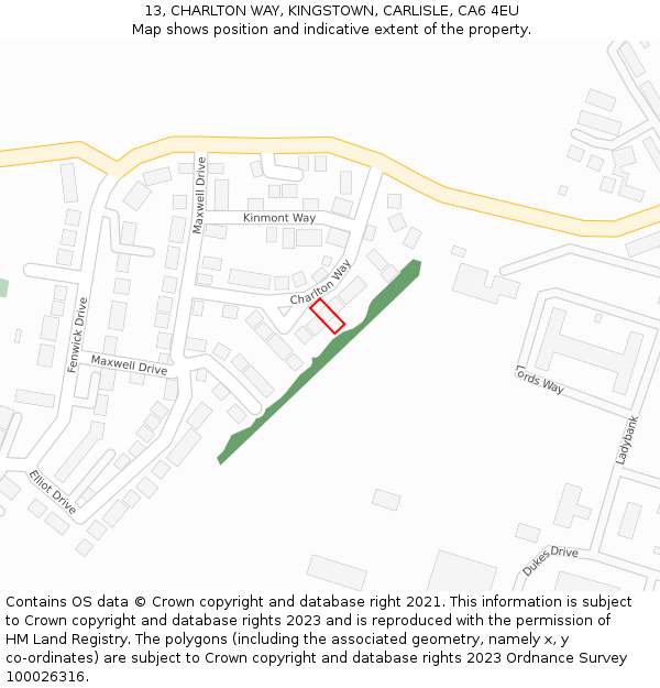 13, CHARLTON WAY, KINGSTOWN, CARLISLE, CA6 4EU: Location map and indicative extent of plot