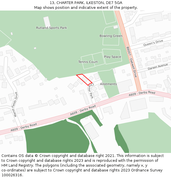 13, CHARTER PARK, ILKESTON, DE7 5GA: Location map and indicative extent of plot