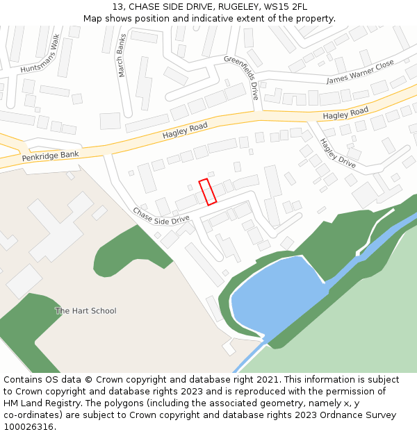 13, CHASE SIDE DRIVE, RUGELEY, WS15 2FL: Location map and indicative extent of plot