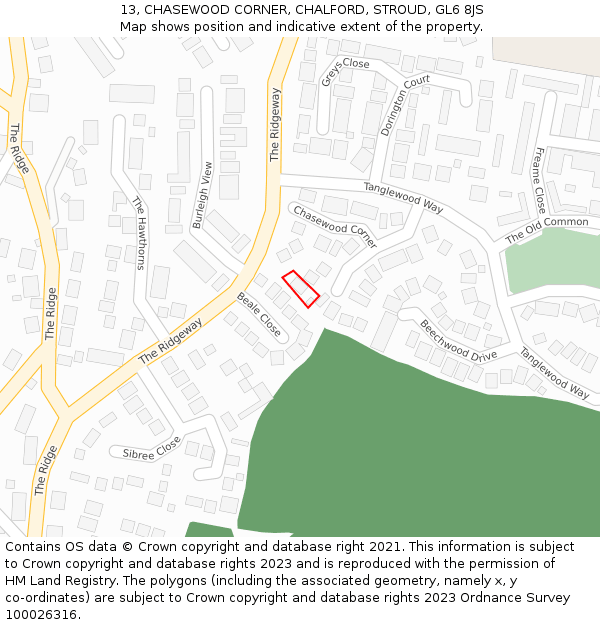 13, CHASEWOOD CORNER, CHALFORD, STROUD, GL6 8JS: Location map and indicative extent of plot