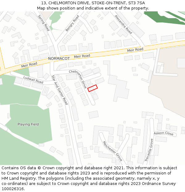 13, CHELMORTON DRIVE, STOKE-ON-TRENT, ST3 7SA: Location map and indicative extent of plot