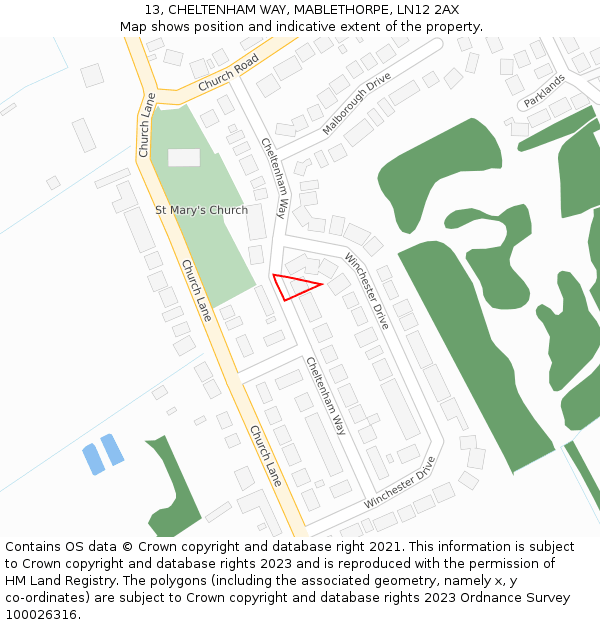 13, CHELTENHAM WAY, MABLETHORPE, LN12 2AX: Location map and indicative extent of plot