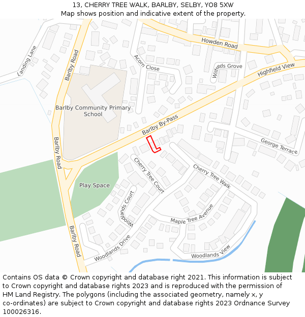 13, CHERRY TREE WALK, BARLBY, SELBY, YO8 5XW: Location map and indicative extent of plot