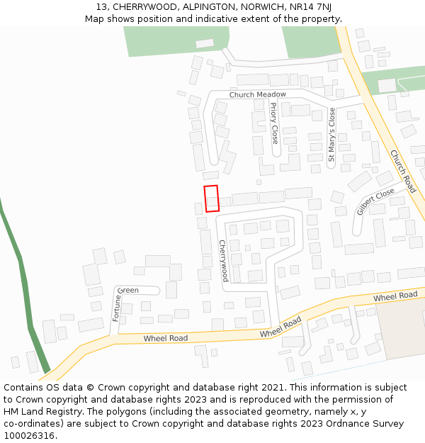 13, CHERRYWOOD, ALPINGTON, NORWICH, NR14 7NJ: Location map and indicative extent of plot