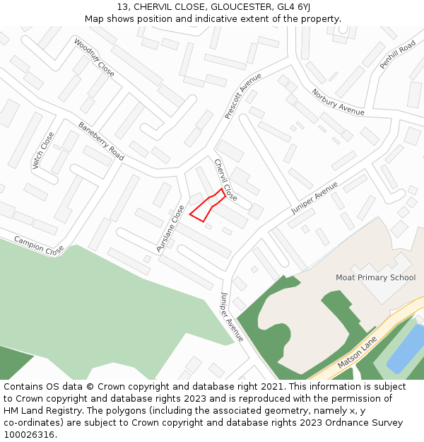 13, CHERVIL CLOSE, GLOUCESTER, GL4 6YJ: Location map and indicative extent of plot