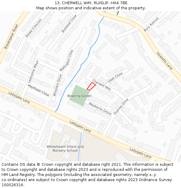 13, CHERWELL WAY, RUISLIP, HA4 7BE: Location map and indicative extent of plot