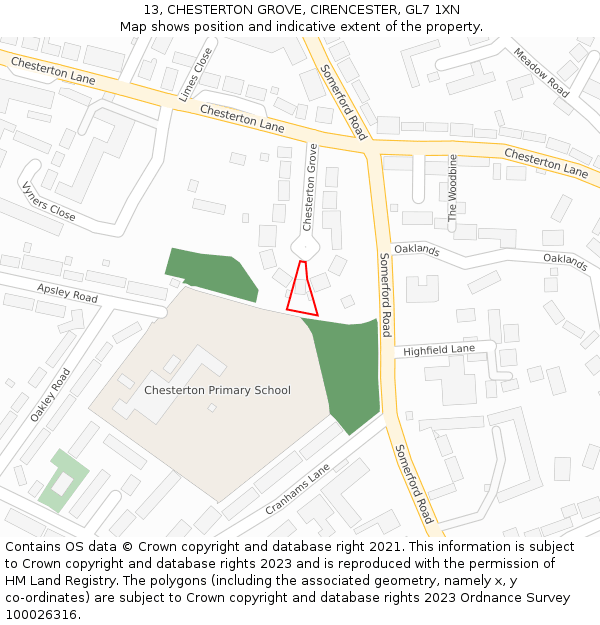 13, CHESTERTON GROVE, CIRENCESTER, GL7 1XN: Location map and indicative extent of plot