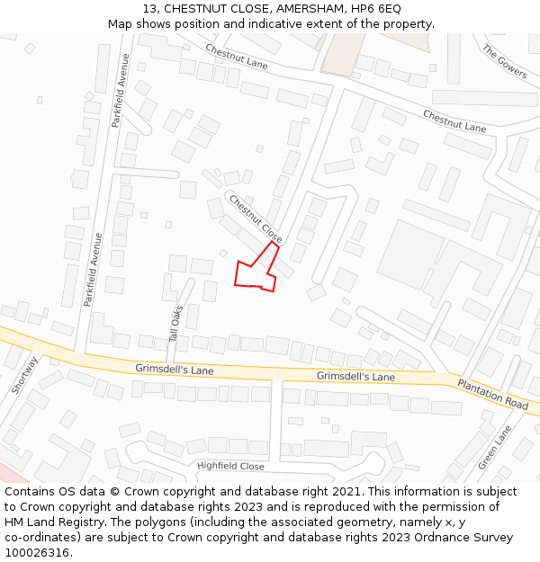 13, CHESTNUT CLOSE, AMERSHAM, HP6 6EQ: Location map and indicative extent of plot