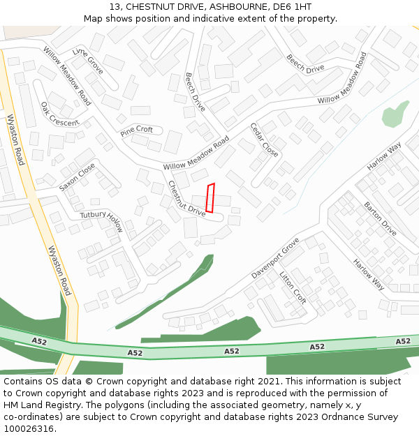 13, CHESTNUT DRIVE, ASHBOURNE, DE6 1HT: Location map and indicative extent of plot