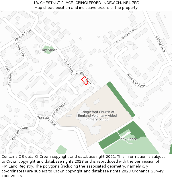 13, CHESTNUT PLACE, CRINGLEFORD, NORWICH, NR4 7BD: Location map and indicative extent of plot