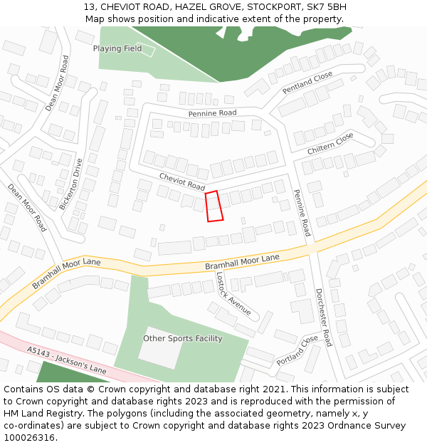 13, CHEVIOT ROAD, HAZEL GROVE, STOCKPORT, SK7 5BH: Location map and indicative extent of plot