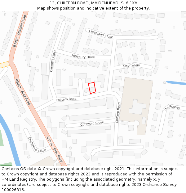 13, CHILTERN ROAD, MAIDENHEAD, SL6 1XA: Location map and indicative extent of plot