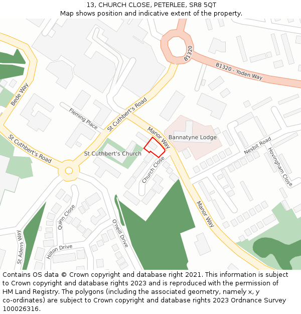 13, CHURCH CLOSE, PETERLEE, SR8 5QT: Location map and indicative extent of plot