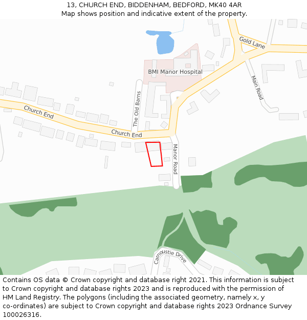 13, CHURCH END, BIDDENHAM, BEDFORD, MK40 4AR: Location map and indicative extent of plot