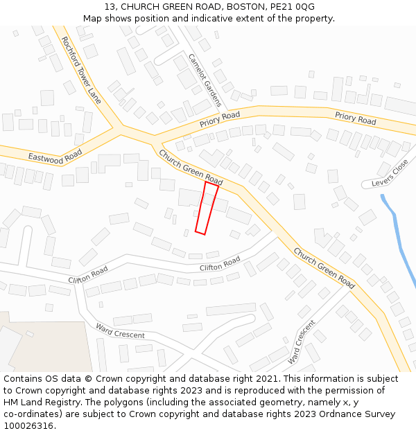 13, CHURCH GREEN ROAD, BOSTON, PE21 0QG: Location map and indicative extent of plot