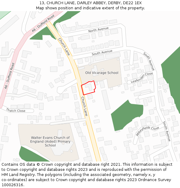 13, CHURCH LANE, DARLEY ABBEY, DERBY, DE22 1EX: Location map and indicative extent of plot