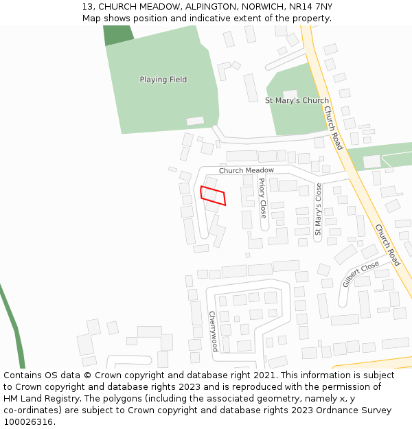 13, CHURCH MEADOW, ALPINGTON, NORWICH, NR14 7NY: Location map and indicative extent of plot