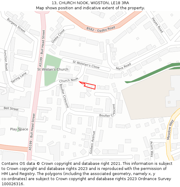 13, CHURCH NOOK, WIGSTON, LE18 3RA: Location map and indicative extent of plot