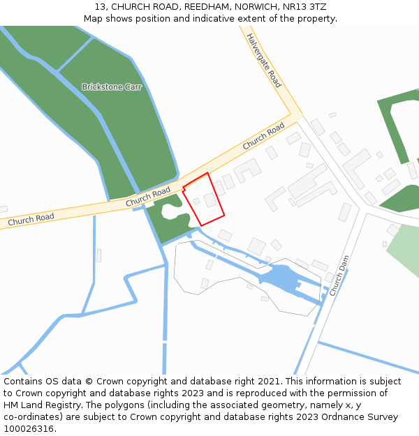 13, CHURCH ROAD, REEDHAM, NORWICH, NR13 3TZ: Location map and indicative extent of plot