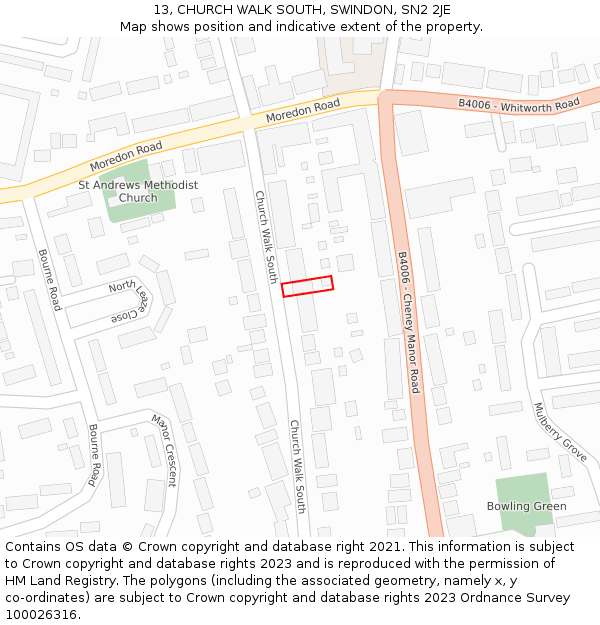 13, CHURCH WALK SOUTH, SWINDON, SN2 2JE: Location map and indicative extent of plot