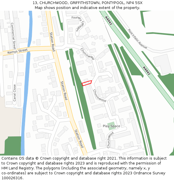 13, CHURCHWOOD, GRIFFITHSTOWN, PONTYPOOL, NP4 5SX: Location map and indicative extent of plot