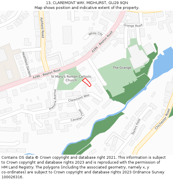 13, CLAREMONT WAY, MIDHURST, GU29 9QN: Location map and indicative extent of plot