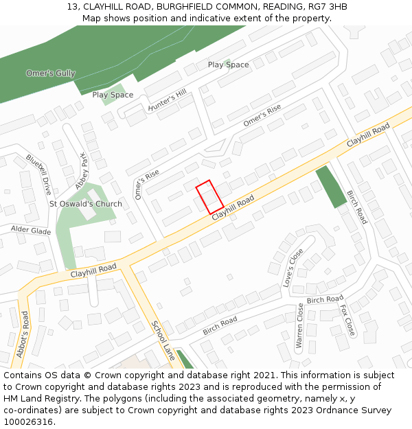 13, CLAYHILL ROAD, BURGHFIELD COMMON, READING, RG7 3HB: Location map and indicative extent of plot