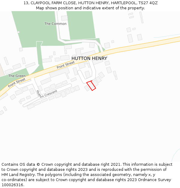 13, CLAYPOOL FARM CLOSE, HUTTON HENRY, HARTLEPOOL, TS27 4QZ: Location map and indicative extent of plot