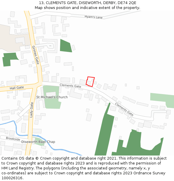 13, CLEMENTS GATE, DISEWORTH, DERBY, DE74 2QE: Location map and indicative extent of plot