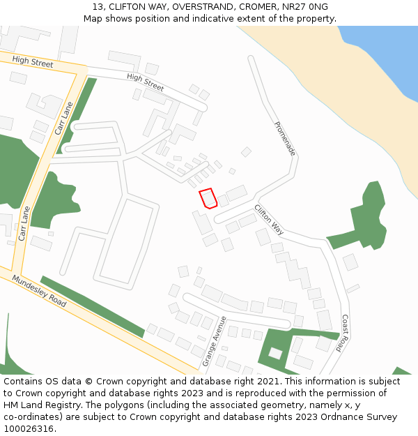 13, CLIFTON WAY, OVERSTRAND, CROMER, NR27 0NG: Location map and indicative extent of plot