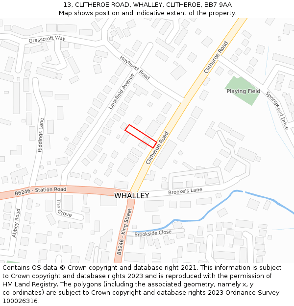 13, CLITHEROE ROAD, WHALLEY, CLITHEROE, BB7 9AA: Location map and indicative extent of plot