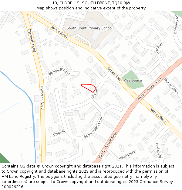 13, CLOBELLS, SOUTH BRENT, TQ10 9JW: Location map and indicative extent of plot