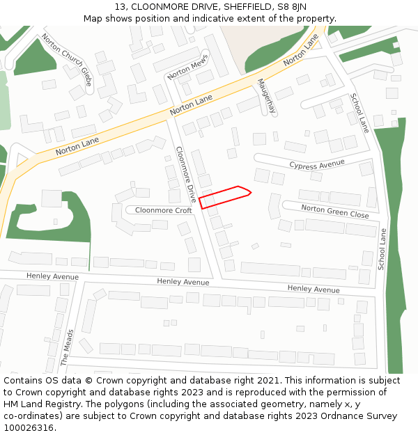 13, CLOONMORE DRIVE, SHEFFIELD, S8 8JN: Location map and indicative extent of plot