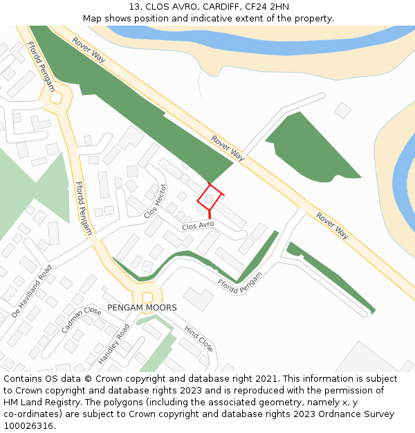 13, CLOS AVRO, CARDIFF, CF24 2HN: Location map and indicative extent of plot