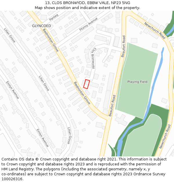 13, CLOS BRONWYDD, EBBW VALE, NP23 5NG: Location map and indicative extent of plot