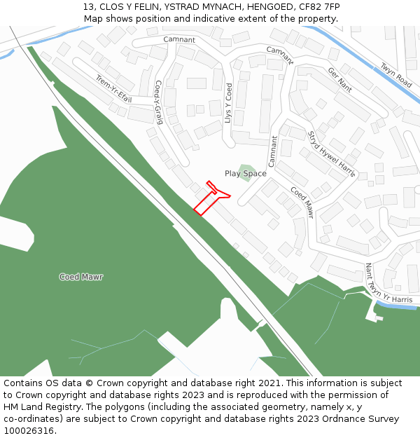 13, CLOS Y FELIN, YSTRAD MYNACH, HENGOED, CF82 7FP: Location map and indicative extent of plot