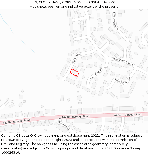 13, CLOS Y NANT, GORSEINON, SWANSEA, SA4 4ZQ: Location map and indicative extent of plot