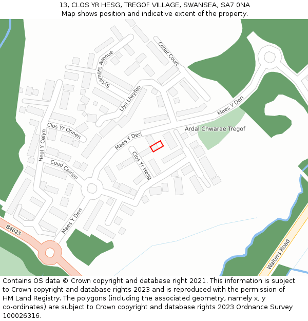 13, CLOS YR HESG, TREGOF VILLAGE, SWANSEA, SA7 0NA: Location map and indicative extent of plot