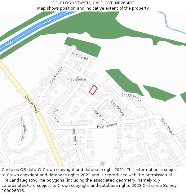 13, CLOS YSTWYTH, CALDICOT, NP26 4RE: Location map and indicative extent of plot