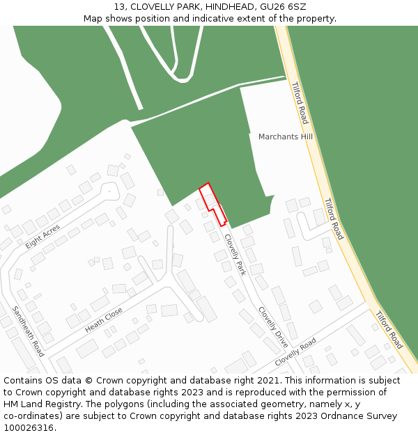 13, CLOVELLY PARK, HINDHEAD, GU26 6SZ: Location map and indicative extent of plot