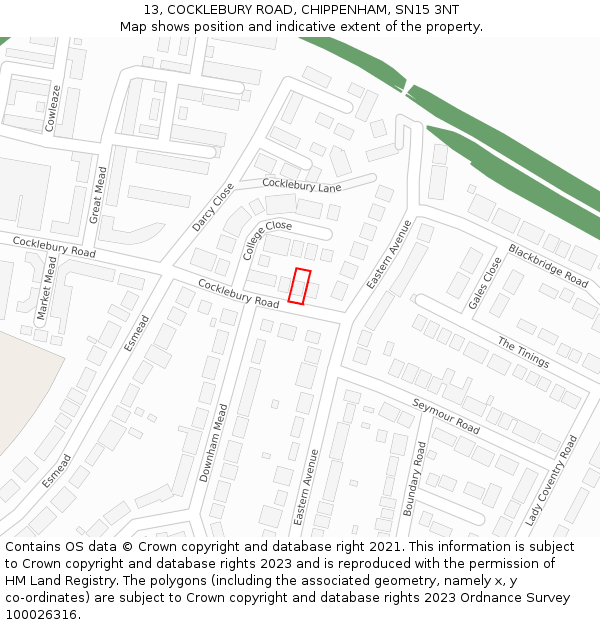 13, COCKLEBURY ROAD, CHIPPENHAM, SN15 3NT: Location map and indicative extent of plot