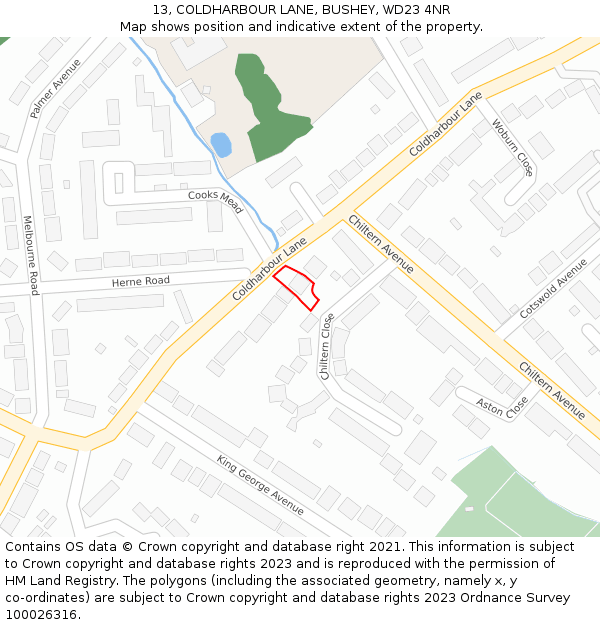 13, COLDHARBOUR LANE, BUSHEY, WD23 4NR: Location map and indicative extent of plot