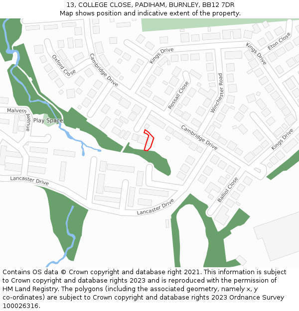 13, COLLEGE CLOSE, PADIHAM, BURNLEY, BB12 7DR: Location map and indicative extent of plot