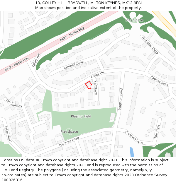 13, COLLEY HILL, BRADWELL, MILTON KEYNES, MK13 9BN: Location map and indicative extent of plot