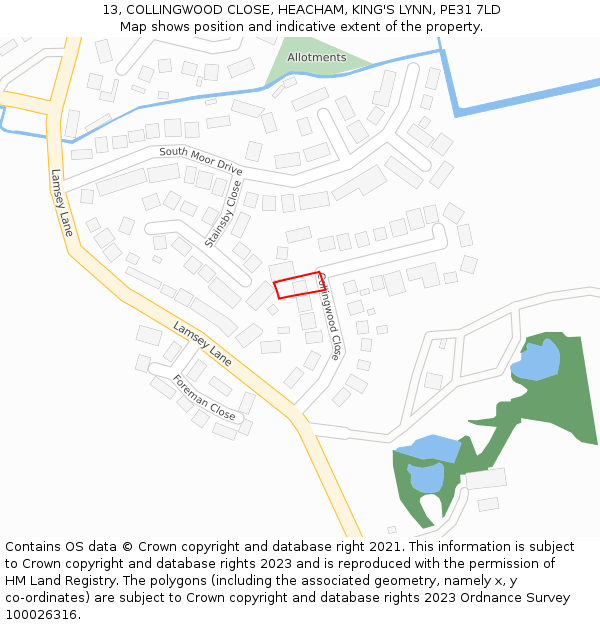 13, COLLINGWOOD CLOSE, HEACHAM, KING'S LYNN, PE31 7LD: Location map and indicative extent of plot