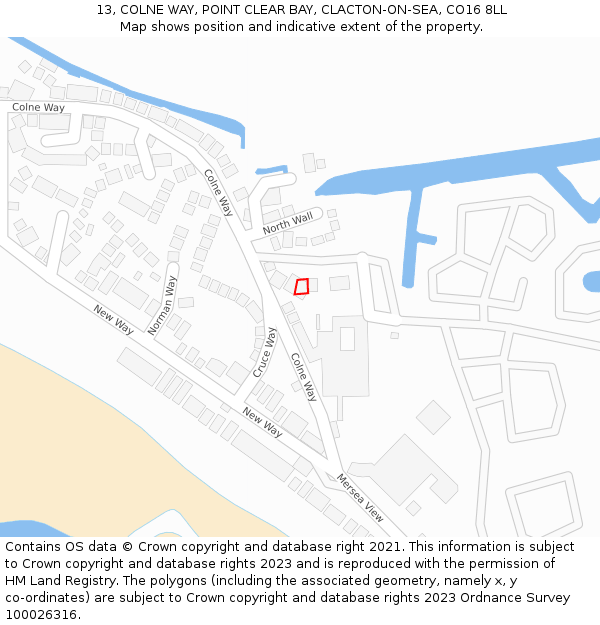 13, COLNE WAY, POINT CLEAR BAY, CLACTON-ON-SEA, CO16 8LL: Location map and indicative extent of plot