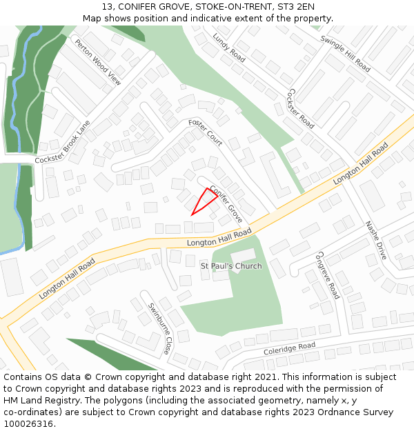 13, CONIFER GROVE, STOKE-ON-TRENT, ST3 2EN: Location map and indicative extent of plot