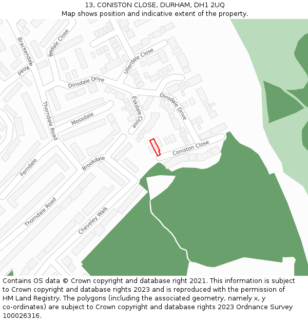 13, CONISTON CLOSE, DURHAM, DH1 2UQ: Location map and indicative extent of plot