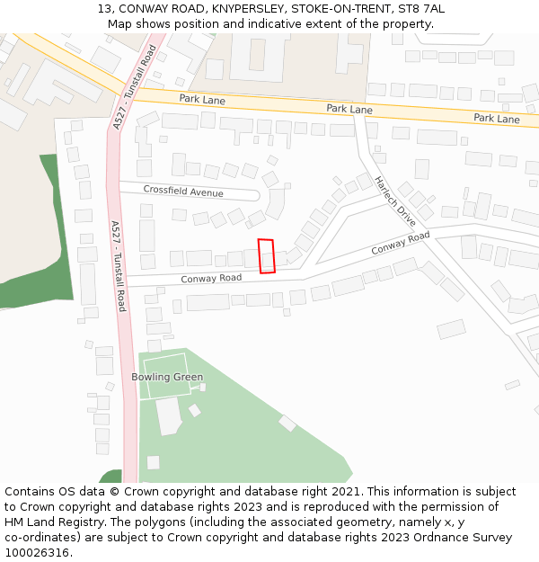 13, CONWAY ROAD, KNYPERSLEY, STOKE-ON-TRENT, ST8 7AL: Location map and indicative extent of plot