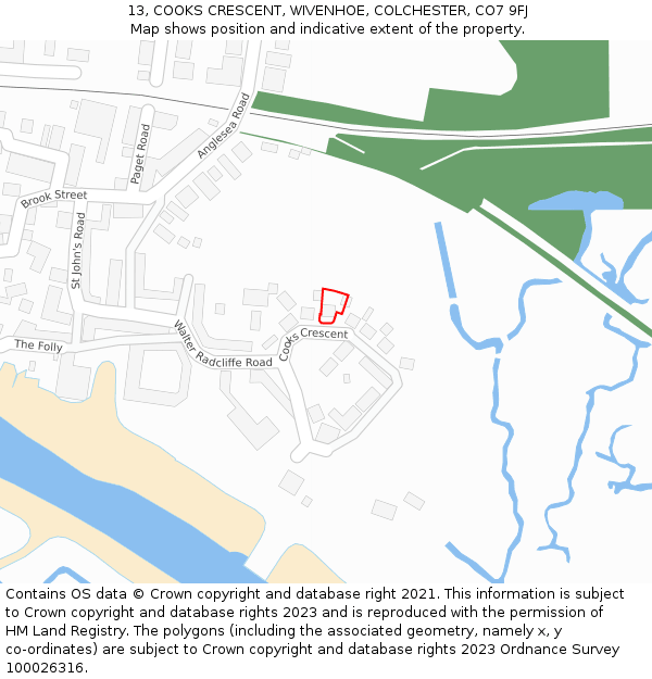 13, COOKS CRESCENT, WIVENHOE, COLCHESTER, CO7 9FJ: Location map and indicative extent of plot